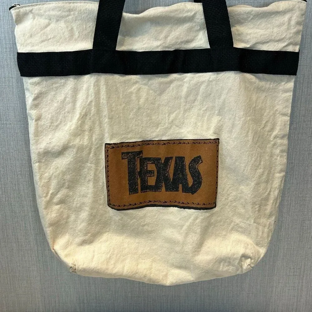Texas Canvas Tote Bag Zip Top Reusable Ecofriendly Travel TX Lone Star State